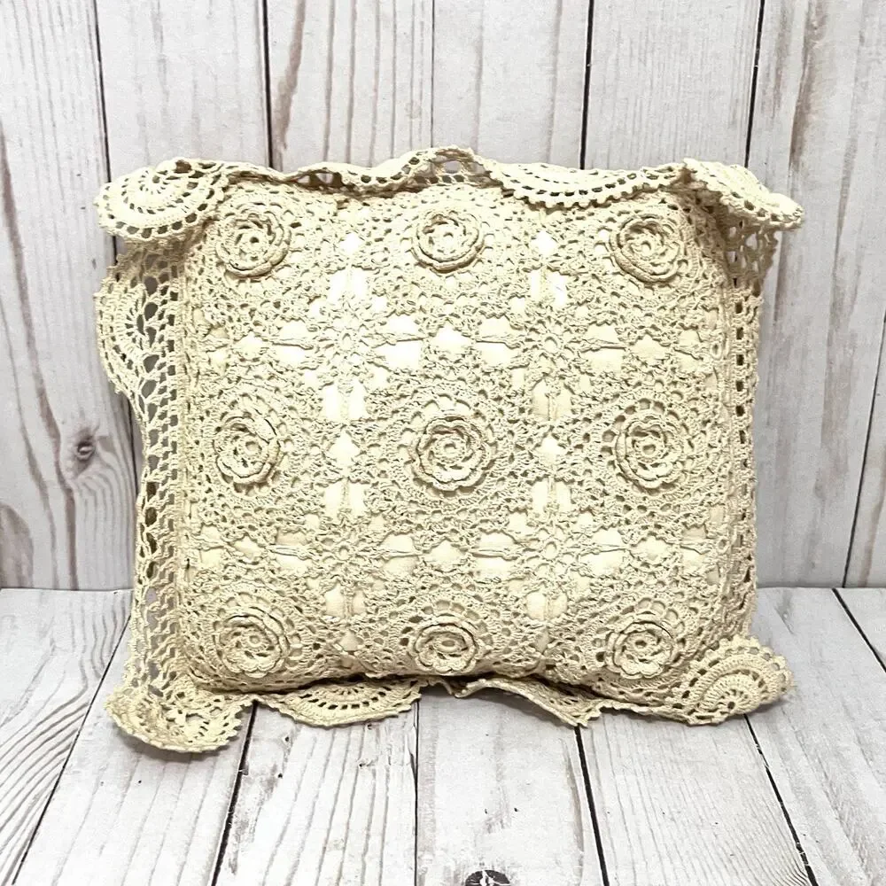 Keeco Vintage Cottagecore Crochet Lace Pillow Set Heart & Square Boho Chic 1995